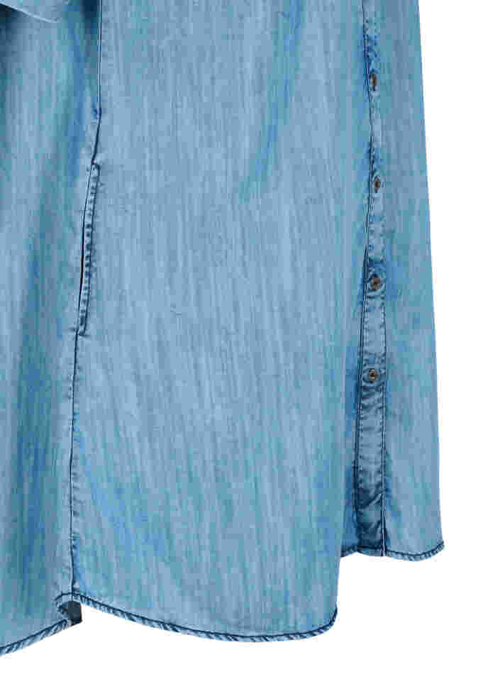 Kortärmad jeansklänning med volanger, Blue denim, Packshot image number 3