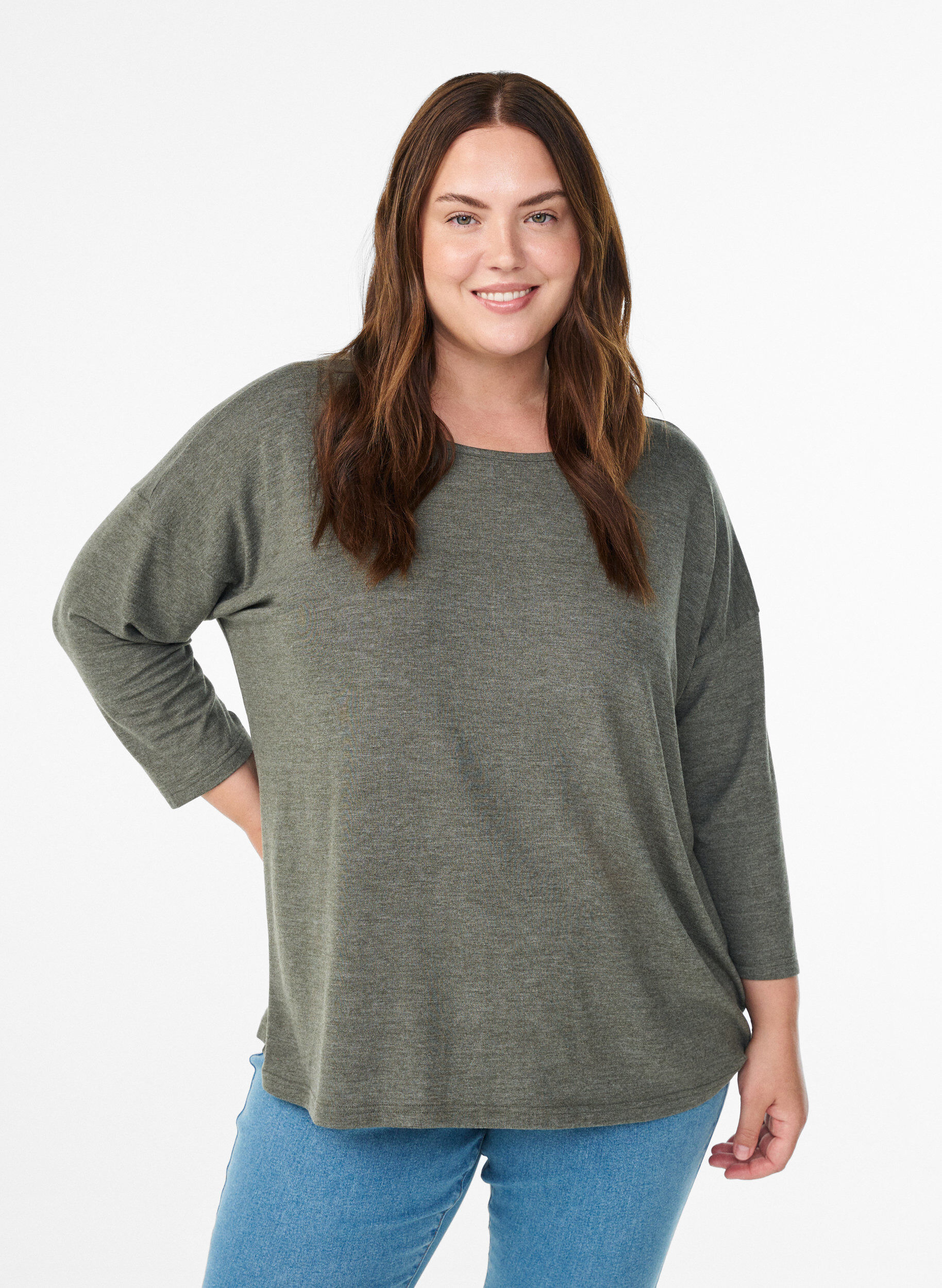 Jerseyblus med 3/4-&auml;rm, Gr&ouml;n, Model