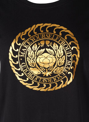 T-shirt i bomull med guldfärgat tryck, Black, Packshot image number 2