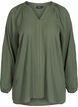 Långärmad blus med v-ringning och nitar, Thyme, Packshot image number 0