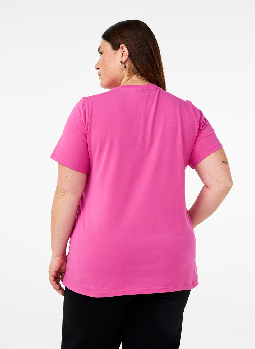 T-shirt i ekologisk bomull med rund halsringning, Raspberry Rose, Model image number 1