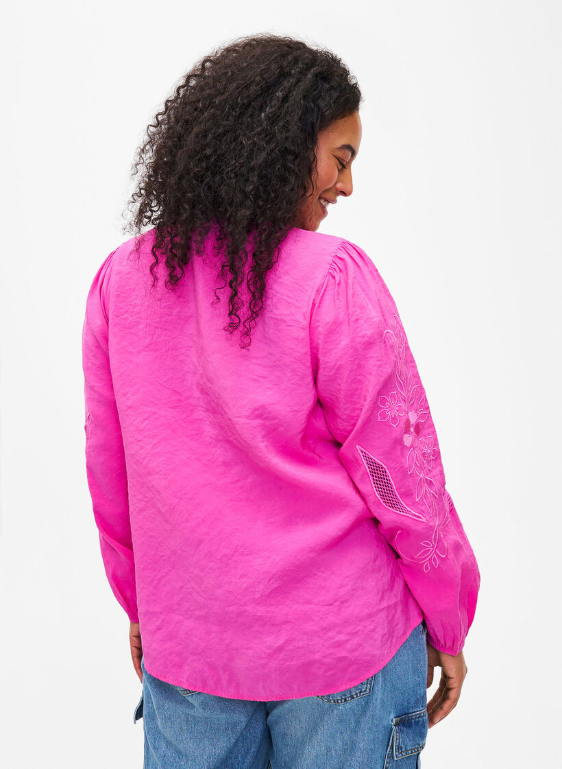 Blus i TENCEL™ Modal med broderidetaljer, Phlox Pink, Model image number 1