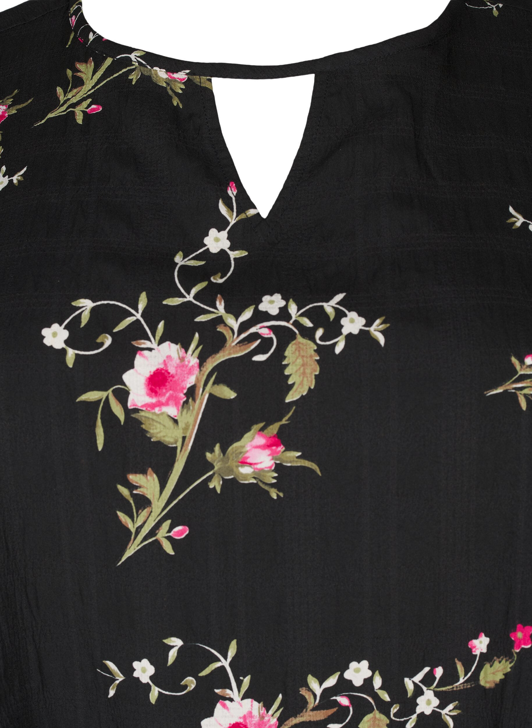 ZizziL&aring;ng&auml;rmad blus med blomm&ouml;nster, Svart, Packshot image number 2