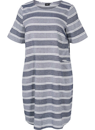 Randig klänning med korta ärmar, Blue Stripe, Packshot image number 0