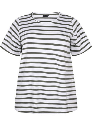 Randig T-shirt i ekologisk bomull, Thyme Stripe, Packshot image number 0