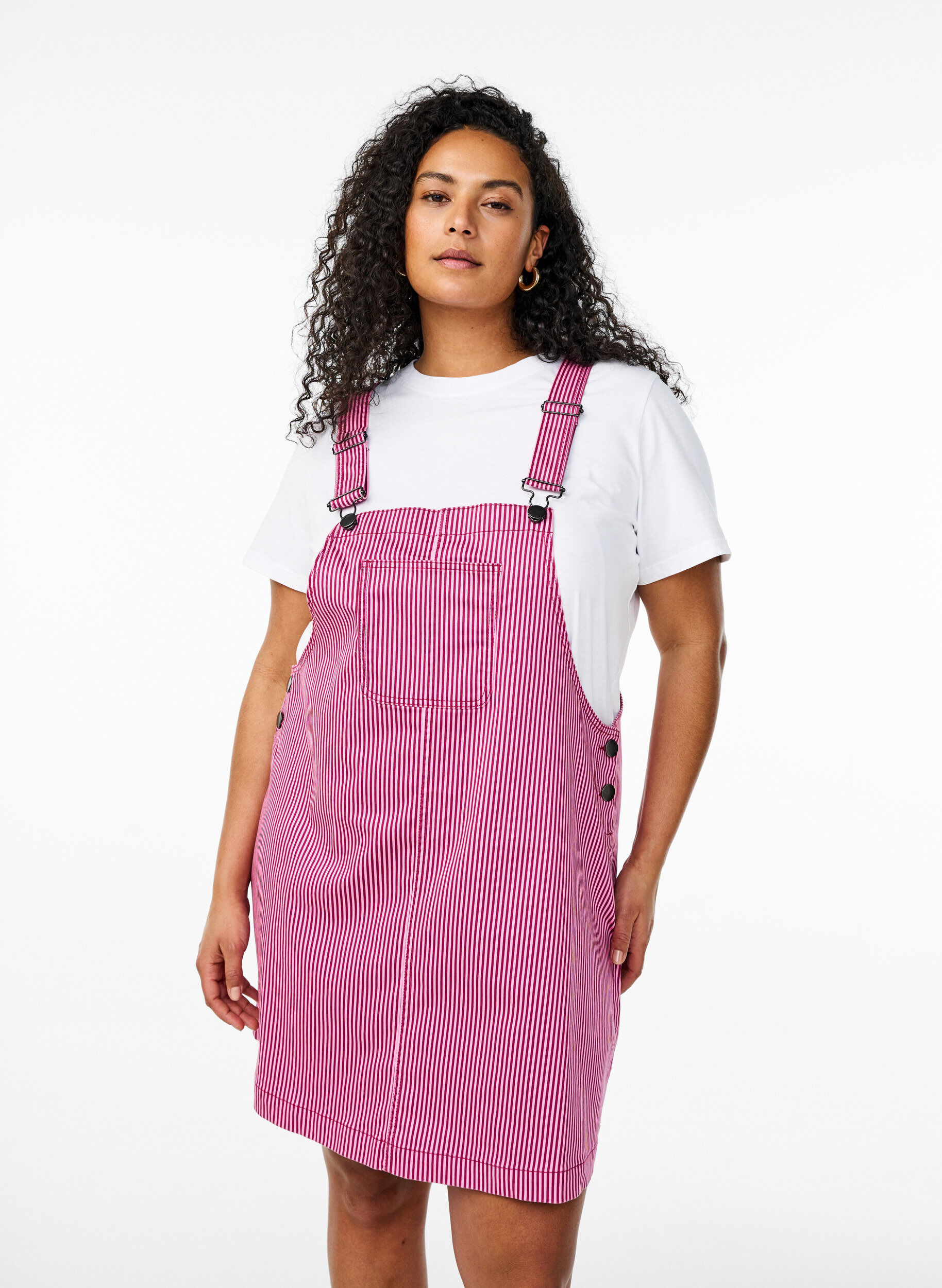 Zizzi Kort h&auml;ngselkl&auml;nning med r&auml;nder, Red Stripe, Model image number 0