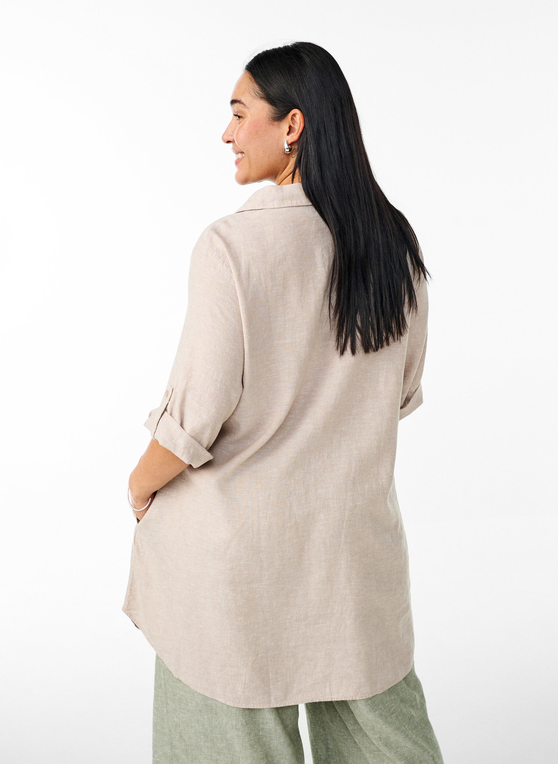 ZizziTunika i linne och viskos med A-linjeform, Beige, Model image number 2
