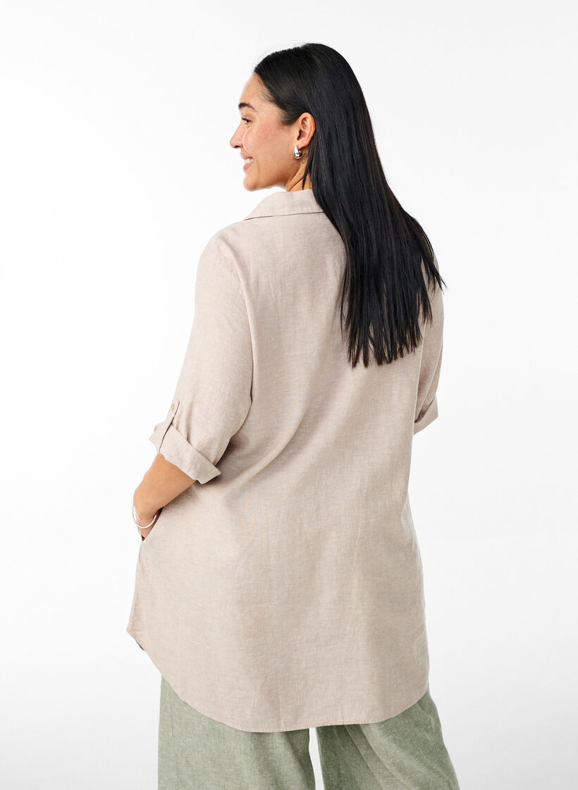 Tunika i linne och viskos med A-linjeform, Beige, Model image number 2