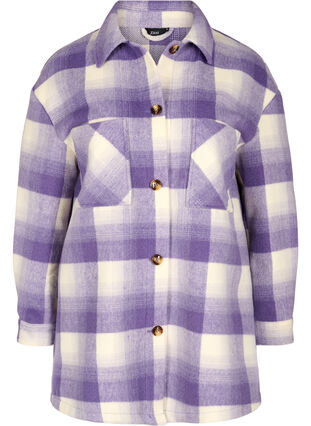 Rutig skjortjacka med knappar och fickor, Purple Check, Packshot image number 0