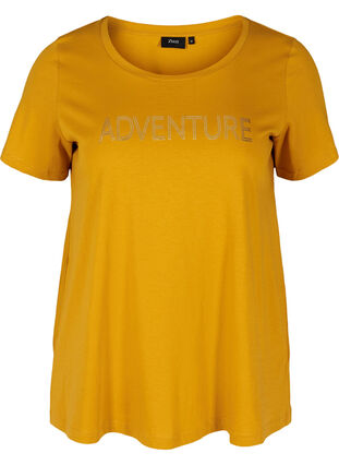 A-linjeformad t-shirt i bomull med tryck, Harvest Gold, Packshot image number 0