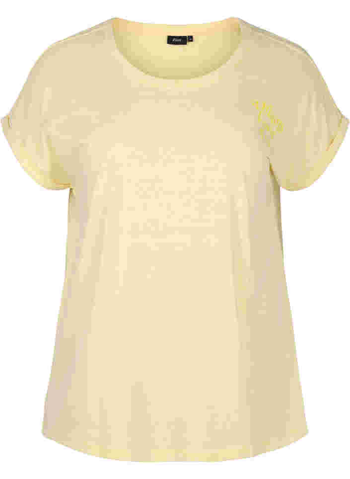 Melerad t-shirt i bomull, Pale Banana Melange, Packshot image number 0