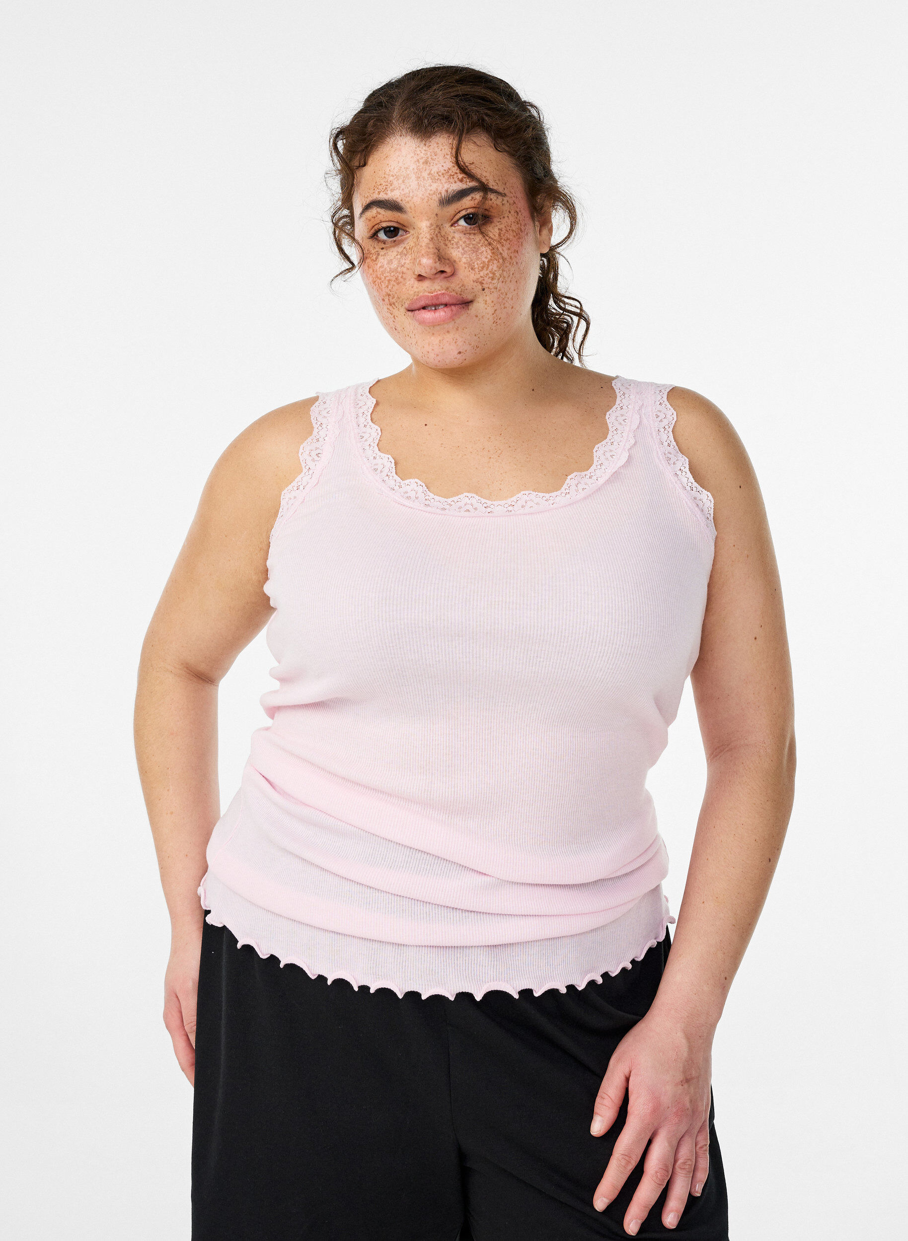 ZizziTopp med spetskant, Rosa, Model image number 0