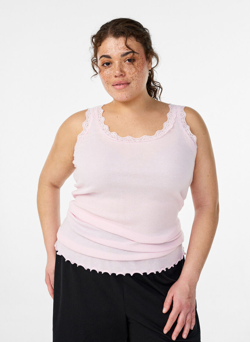 Topp med spetskant, Rosa, Model image number 0
