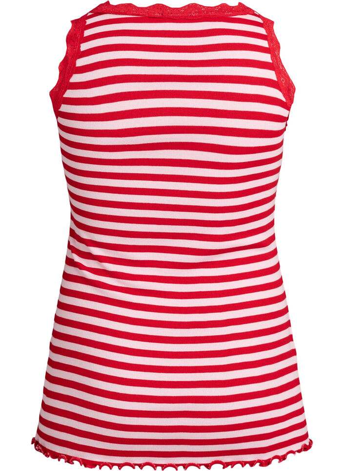 Randig topp med ribbad textur och spetskant, Rosa, Packshot image number 1