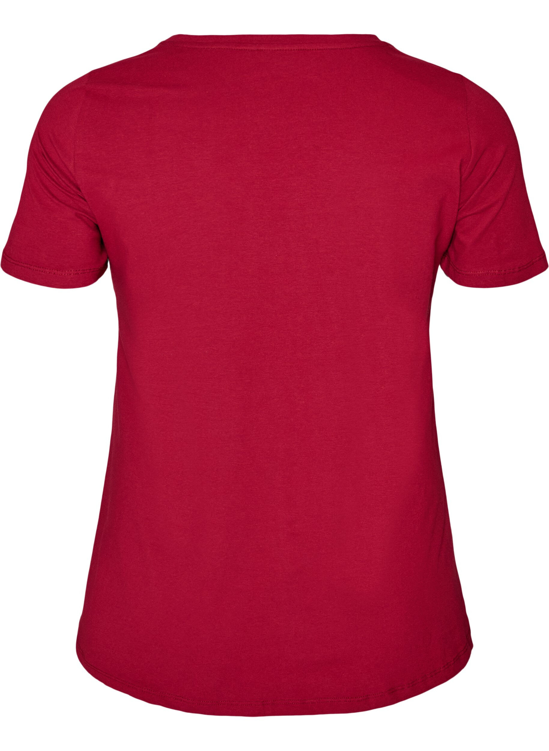 ZizziEnf&auml;rgad t-shirt i bomull, R&ouml;d, Packshot image number 1