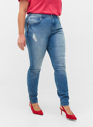 Amy jeans med super slim fit och slitna detaljer och knappar, Light blue, Model image number 3