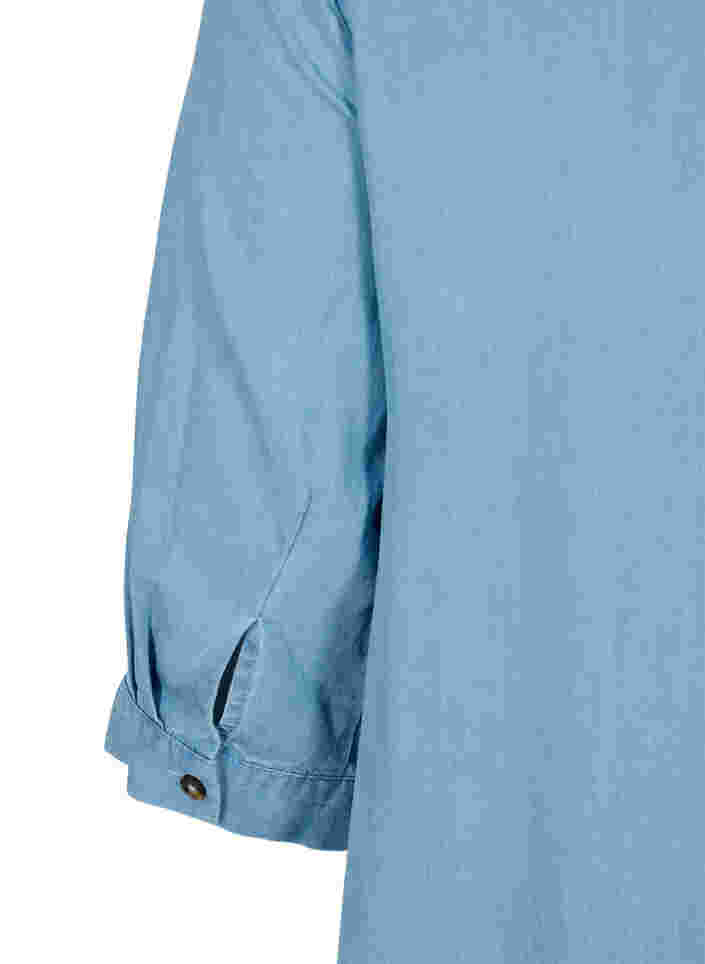 Midiklänning med knäppning och 3/4-ärmar, Light blue denim, Packshot image number 3