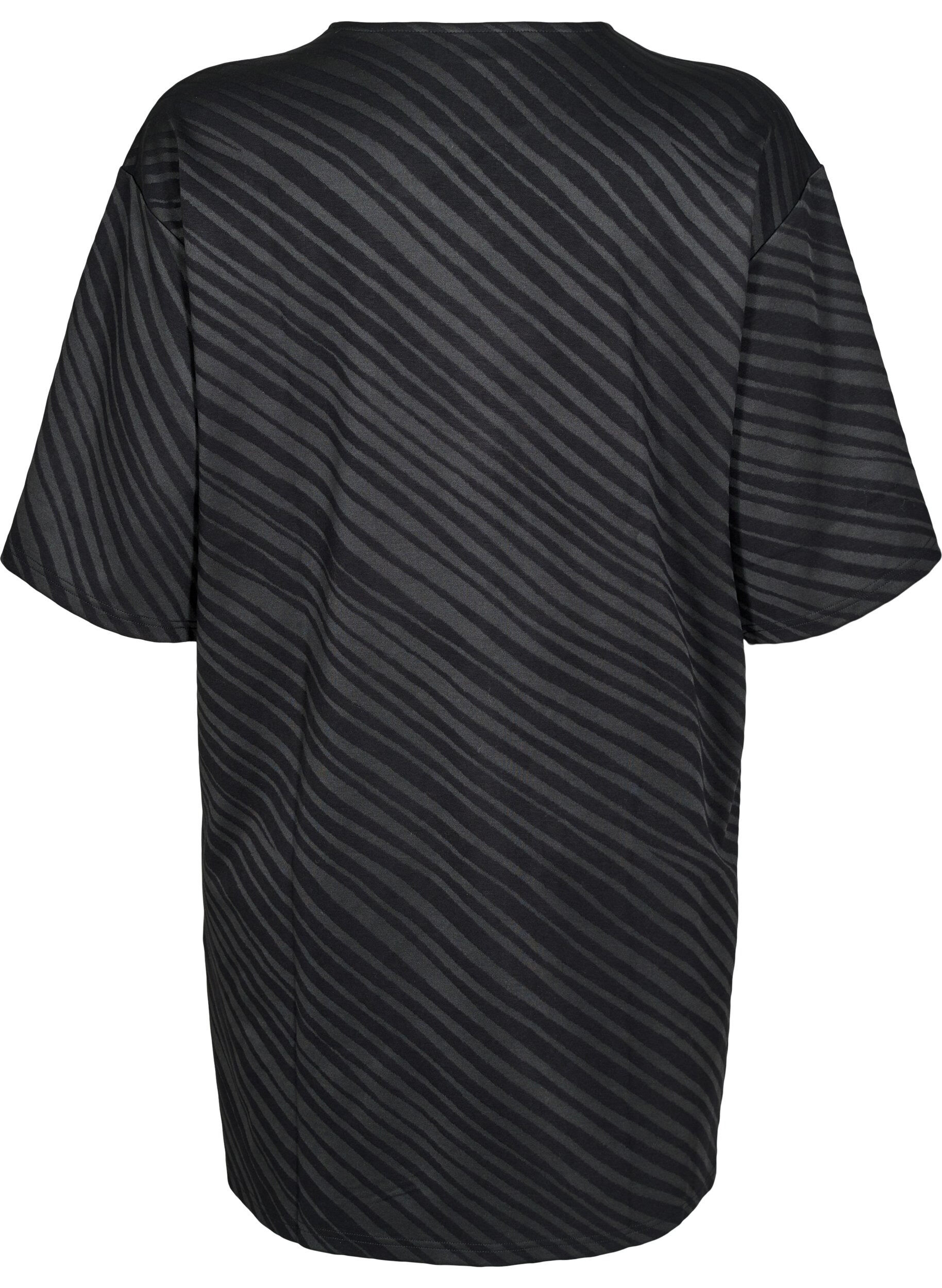 Zizzi M&ouml;nstrad kl&auml;nning med 3/4-&auml;rmar, Svart, Packshot image number 1