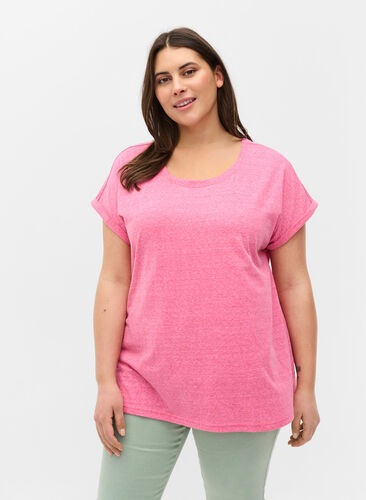 Melerad t-shirt i bomull, Fandango Pink Mél, Model image number 0