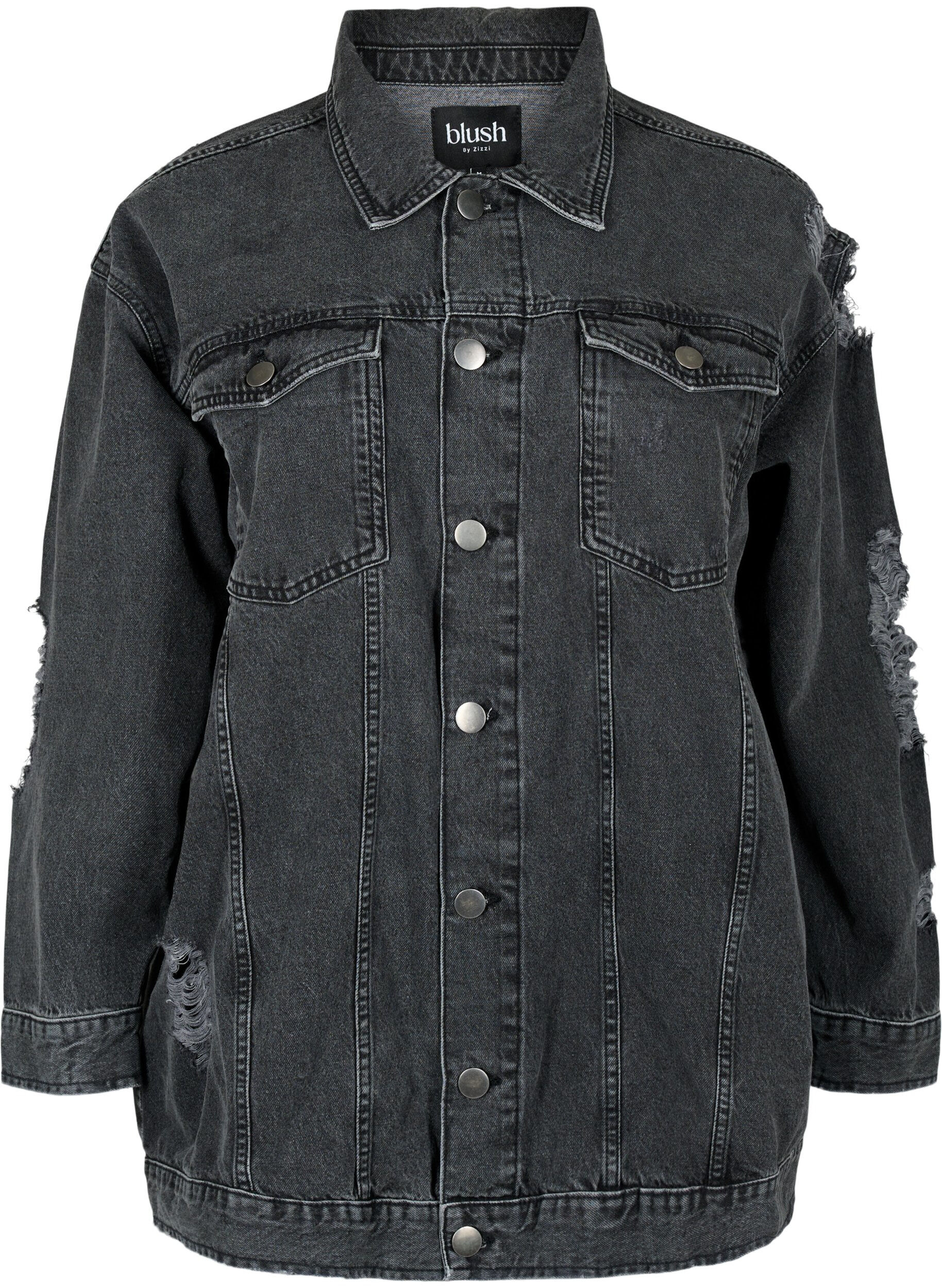 Zizzi L&ouml;st sittande jeansjacka med slitdetaljer, Dark Grey Denim, Packshot image number 0
