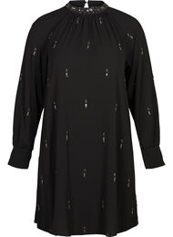 Långärmad klänning med pärlor och smock, Black