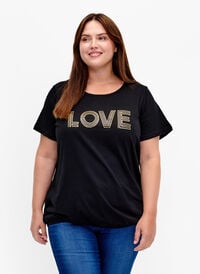 Bomulls t-shirt med folietryck, Black W. Love, Model