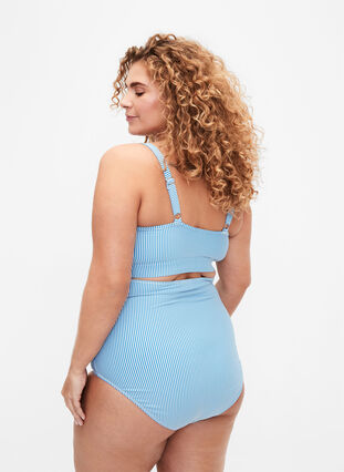 Randig bikinitrosa med extra hög midja, BlueWhite Stripe AOP, Model image number 1