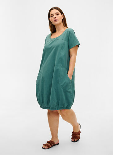 Kortärmad klänning i bomull, Sea Pine, Model image number 2