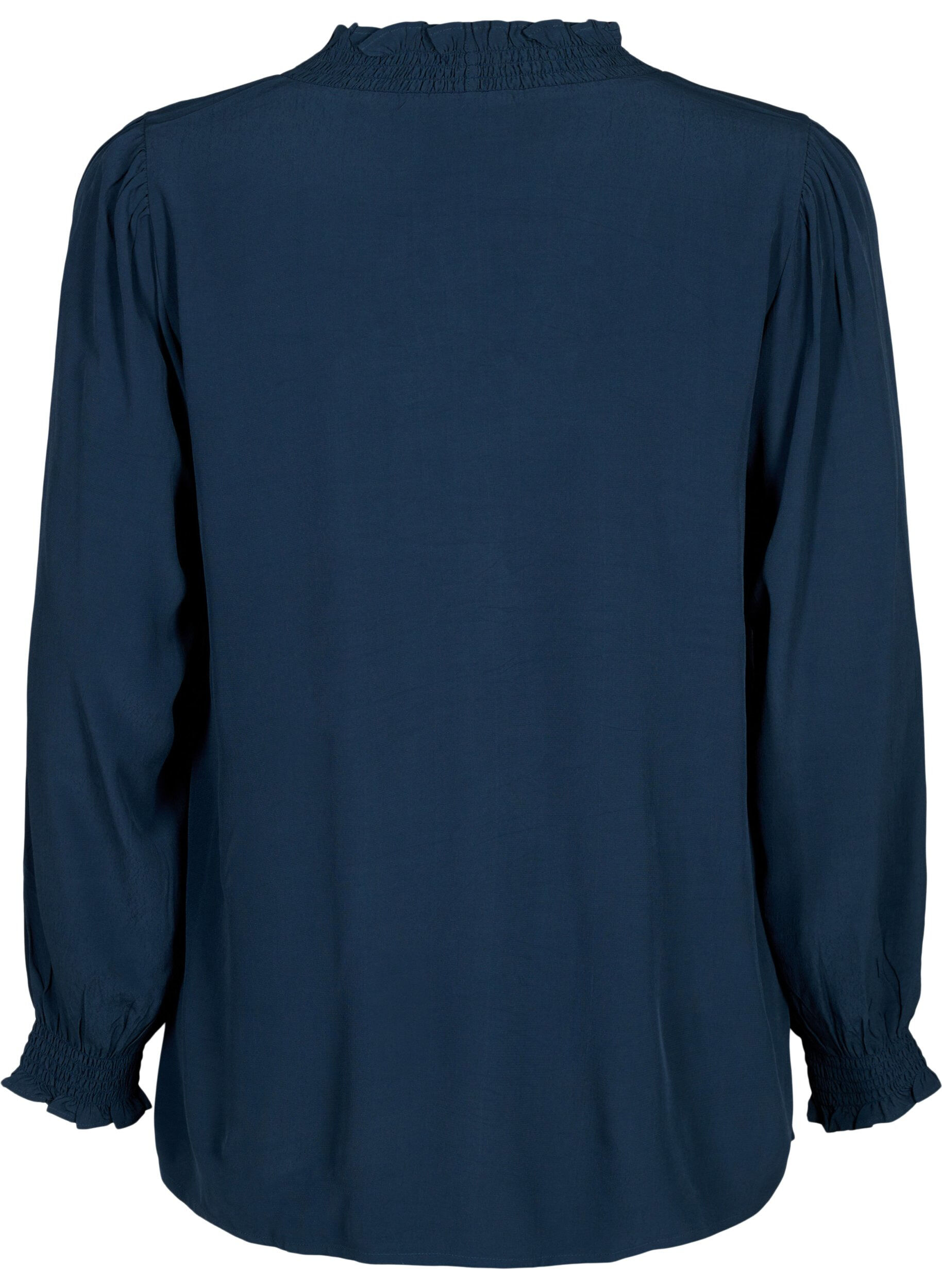 Zizzi L&aring;ng&auml;rmad skjortblus i viskos, Total Eclipse, Packshot image number 1