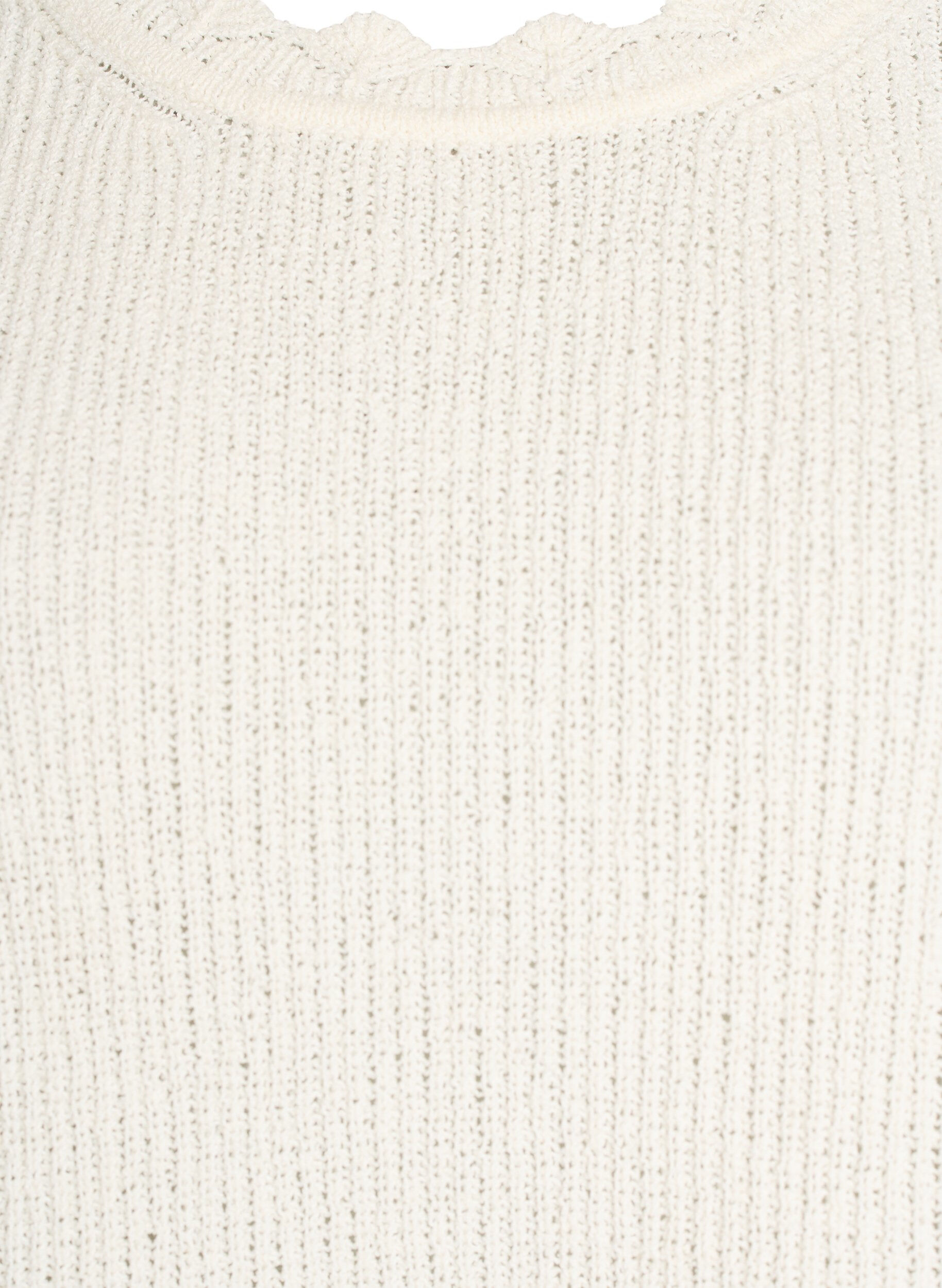 Zizzi Stickad blus med broderi och halvl&aring;nga &auml;rmar, Vanilla, Packshot image number 2