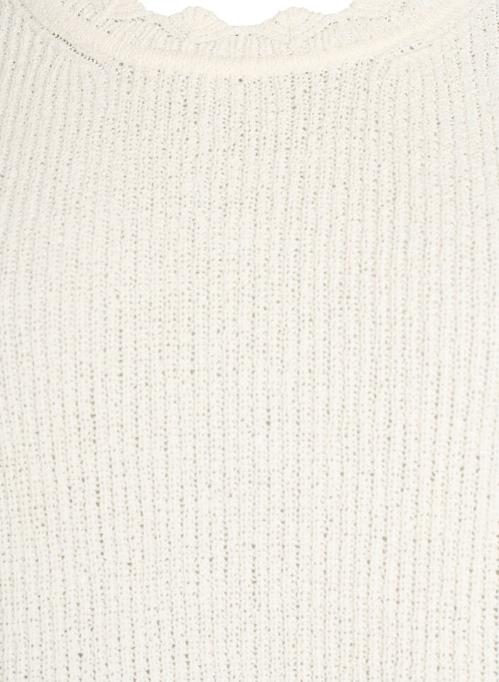 Stickad blus med broderi och halvl&aring;nga &auml;rmar, Vanilla, Packshot image number 2