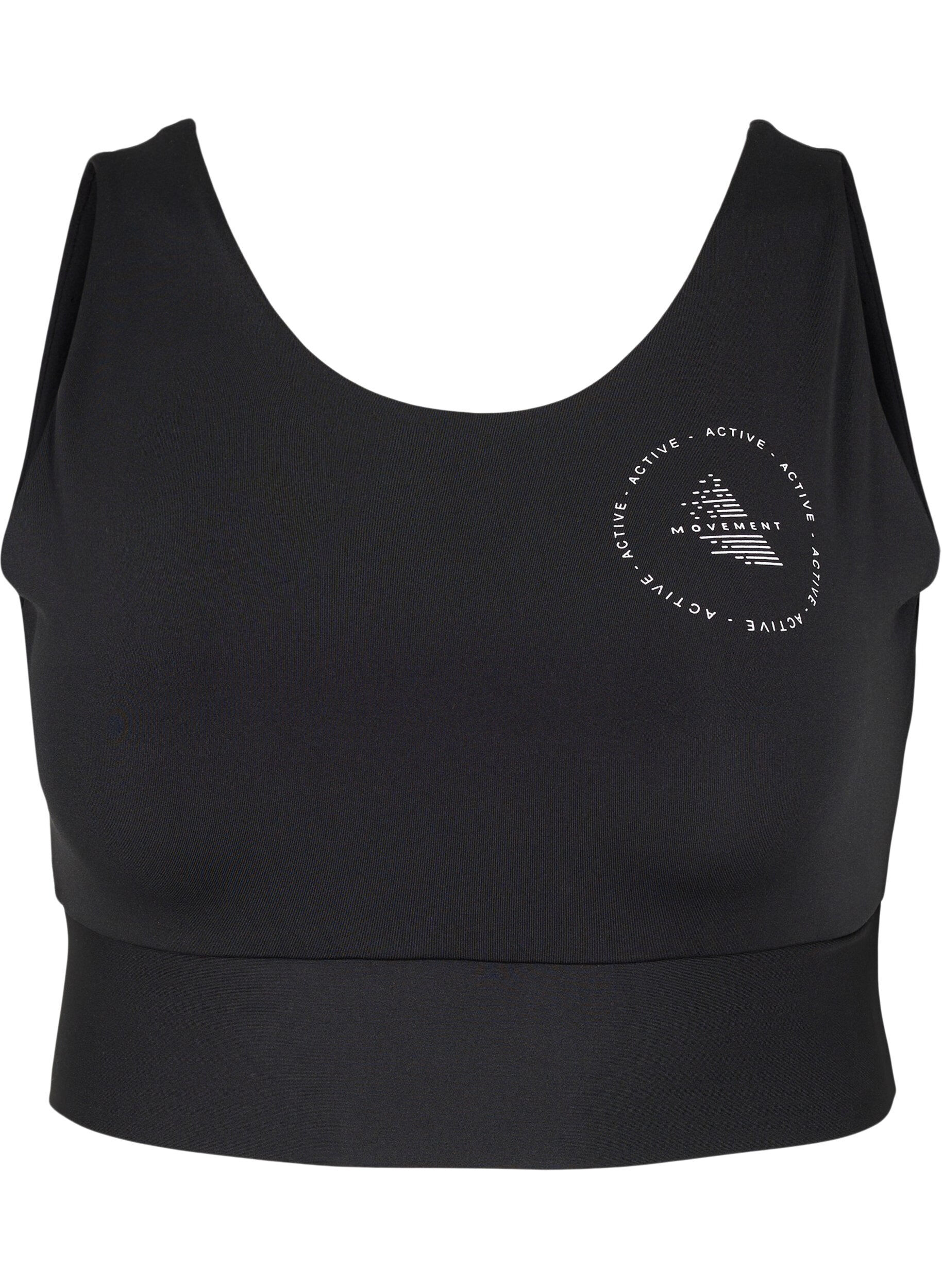 Zizzi CORE, MID SUPPORT SPORTS BRA - Sport-bh med v-rygg, Black, Packshot image number 0