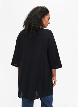 3/4-ärmad tunika i bomullsblandning med linne, Black, Model image number 1
