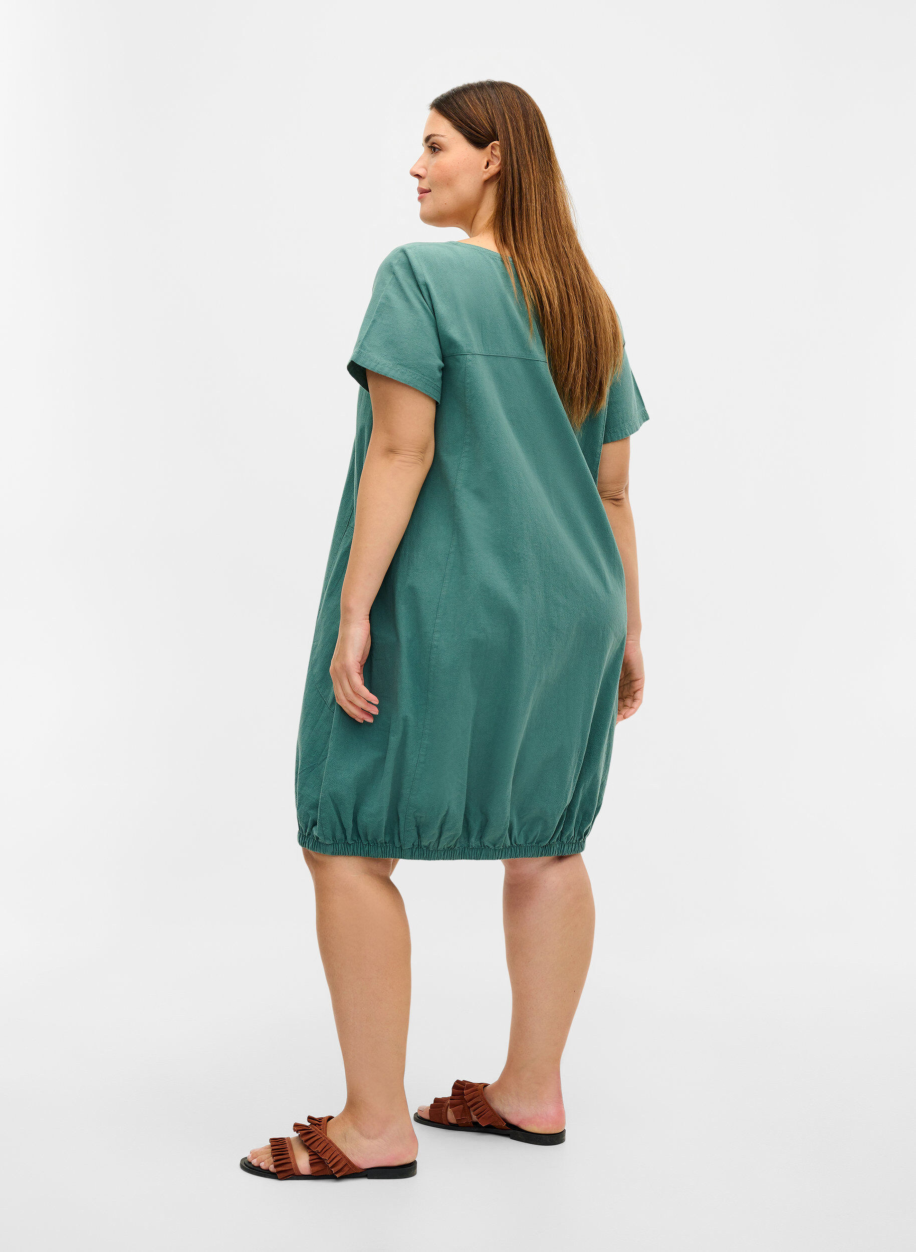 ZizziKort&auml;rmad kl&auml;nning i bomull, Gr&ouml;n, Model image number 2