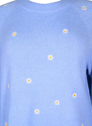Stickad tröja med broderidetaljer, Lavender w. Daisy, Packshot image number 2