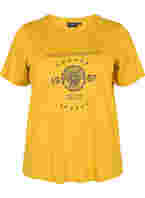 Kortärmad t-shirt i bomull med print, Harvest Gold