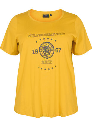 Kortärmad t-shirt i bomull med print, Harvest Gold, Packshot image number 0