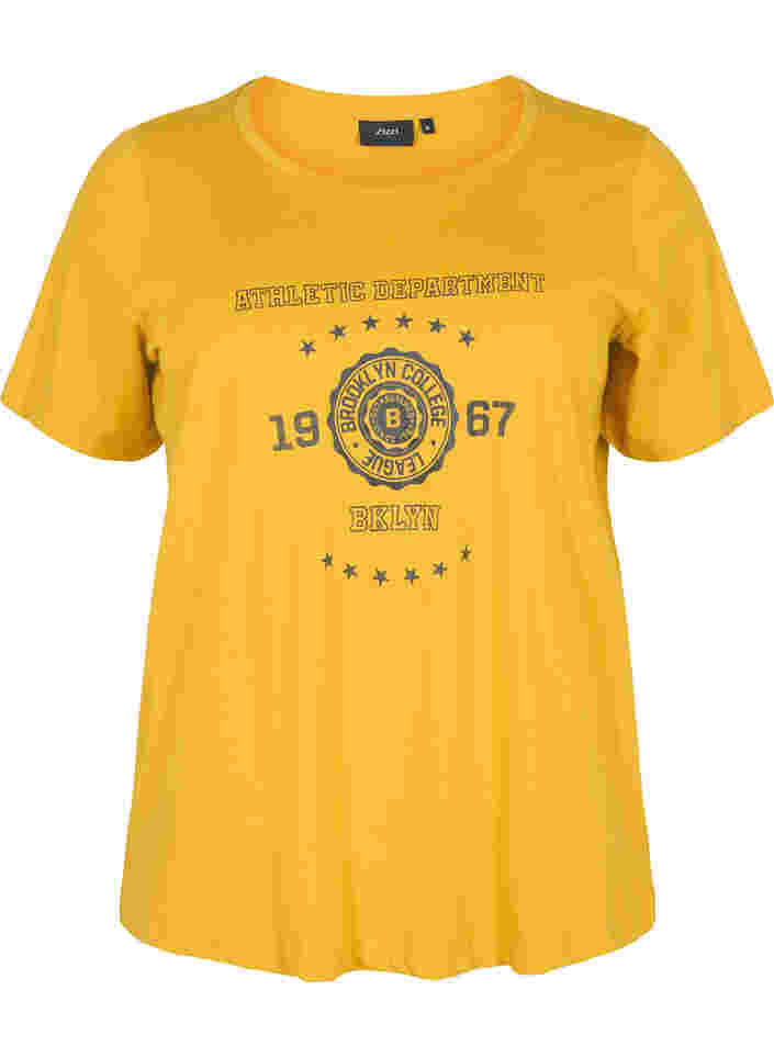 Kortärmad t-shirt i bomull med print, Harvest Gold, Packshot image number 0