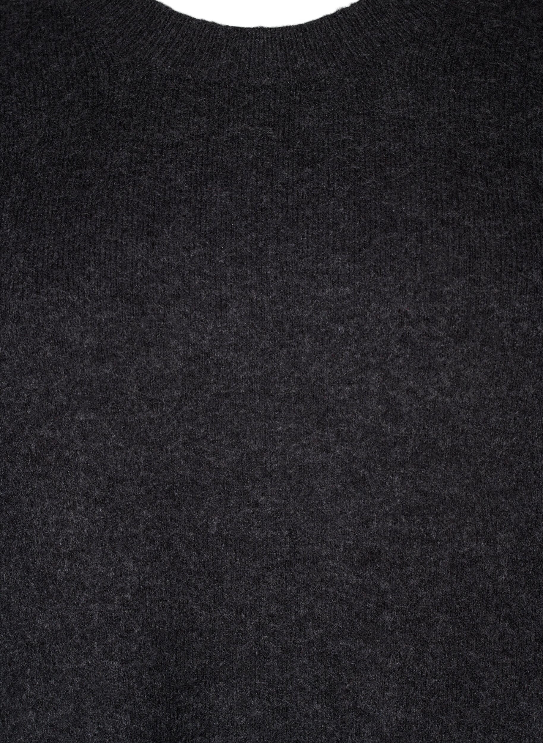 Zizzi Stickad kl&auml;nning med rund halsringning och slits, Dark Grey Melange, Packshot image number 2