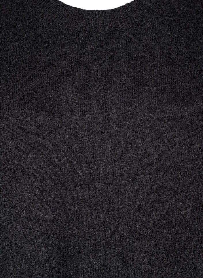 Stickad klänning med rund halsringning och slits, Dark Grey Melange, Packshot image number 2