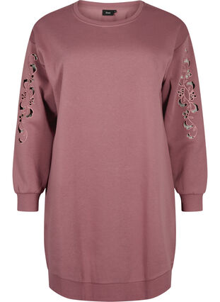 Sweatshirtklänning med broderade detaljer, Rose Brown, Packshot image number 0