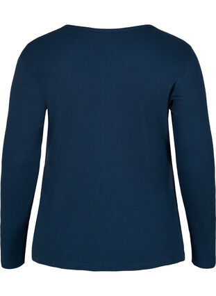 Enfärgad blus i bomull med långa ärmar, Navy Blazer, Packshot image number 1