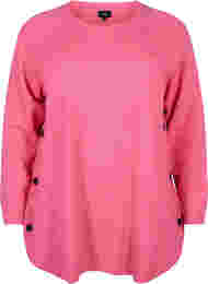 Stickad tröja med knappdetaljer, Hot Pink White Mel.