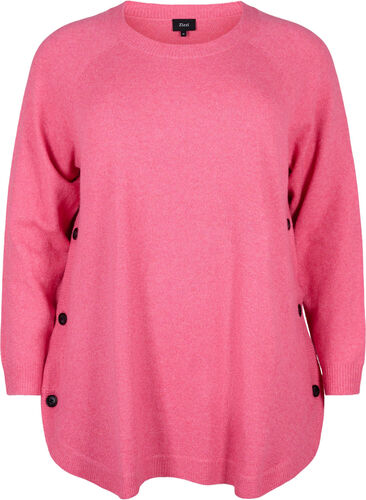 Stickad tröja med knappdetaljer, Hot Pink White Mel., Packshot image number 0