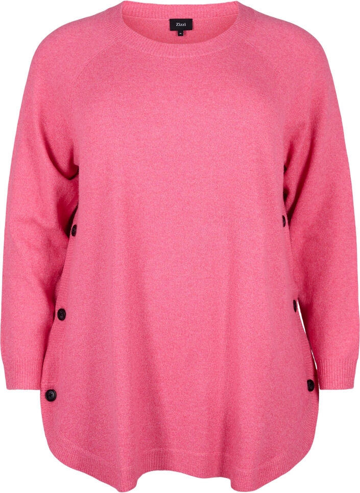 Stickad tröja med knappdetaljer, Hot Pink White Mel., Packshot image number 0