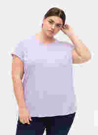 Kortärmad t-shirt i bomullsmix, Lavender, Model