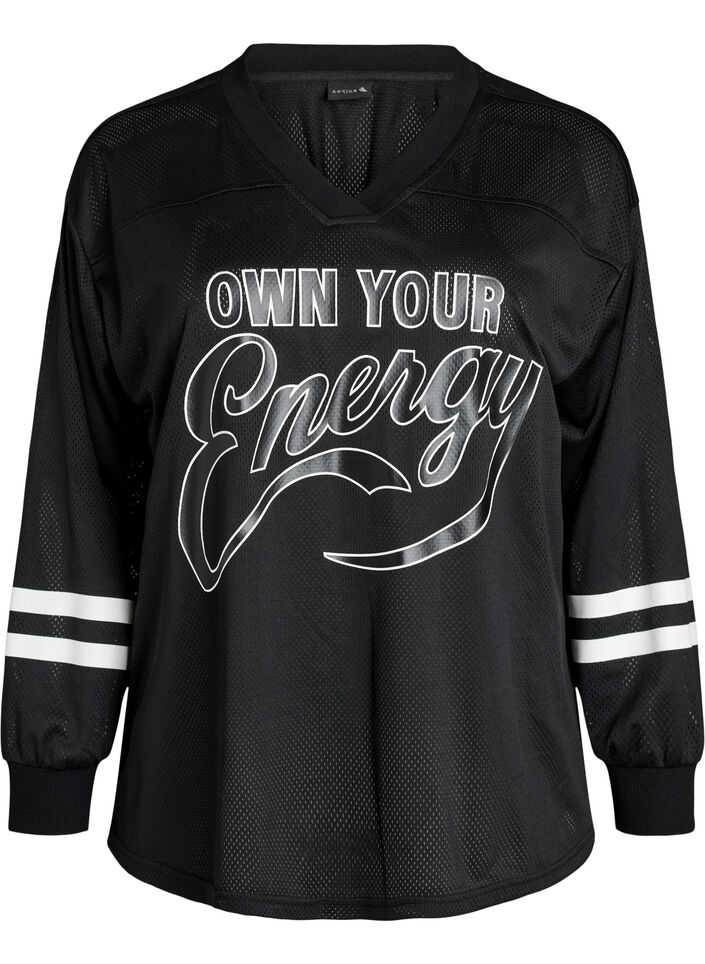 Sportig topp i mesh med texttryck, Svart, Packshot image number 0