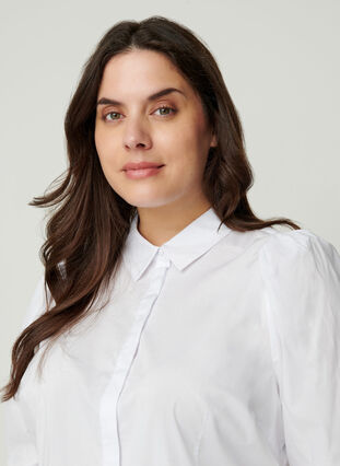 Bomullsskjorta med puffärmar, Bright White, Model image number 2