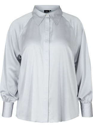 Skjorta med ballongärmar och krage, Light Grey, Packshot image number 0