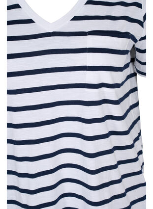 Randig bomulls-t-shirt med v-ringning, White Navy B Stripe, Packshot image number 2